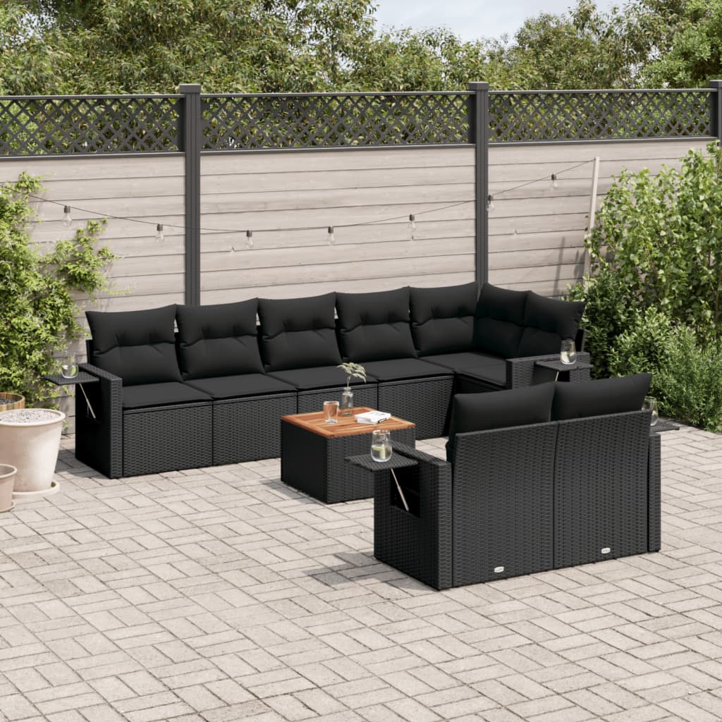 vidaXL Set mobilier de grădină cu perne, 9 piese, negru, poliratan vidaXL Set mobilier de grădină cu perne, 9 piese, negru, poliratan