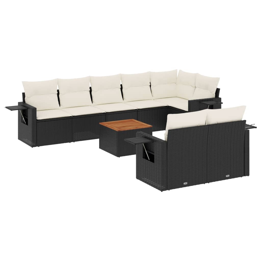 vidaXL Set mobilier de grădină cu perne, 9 piese, negru, poliratan vidaXL Set mobilier de grădină cu perne, 9 piese, negru, poliratan