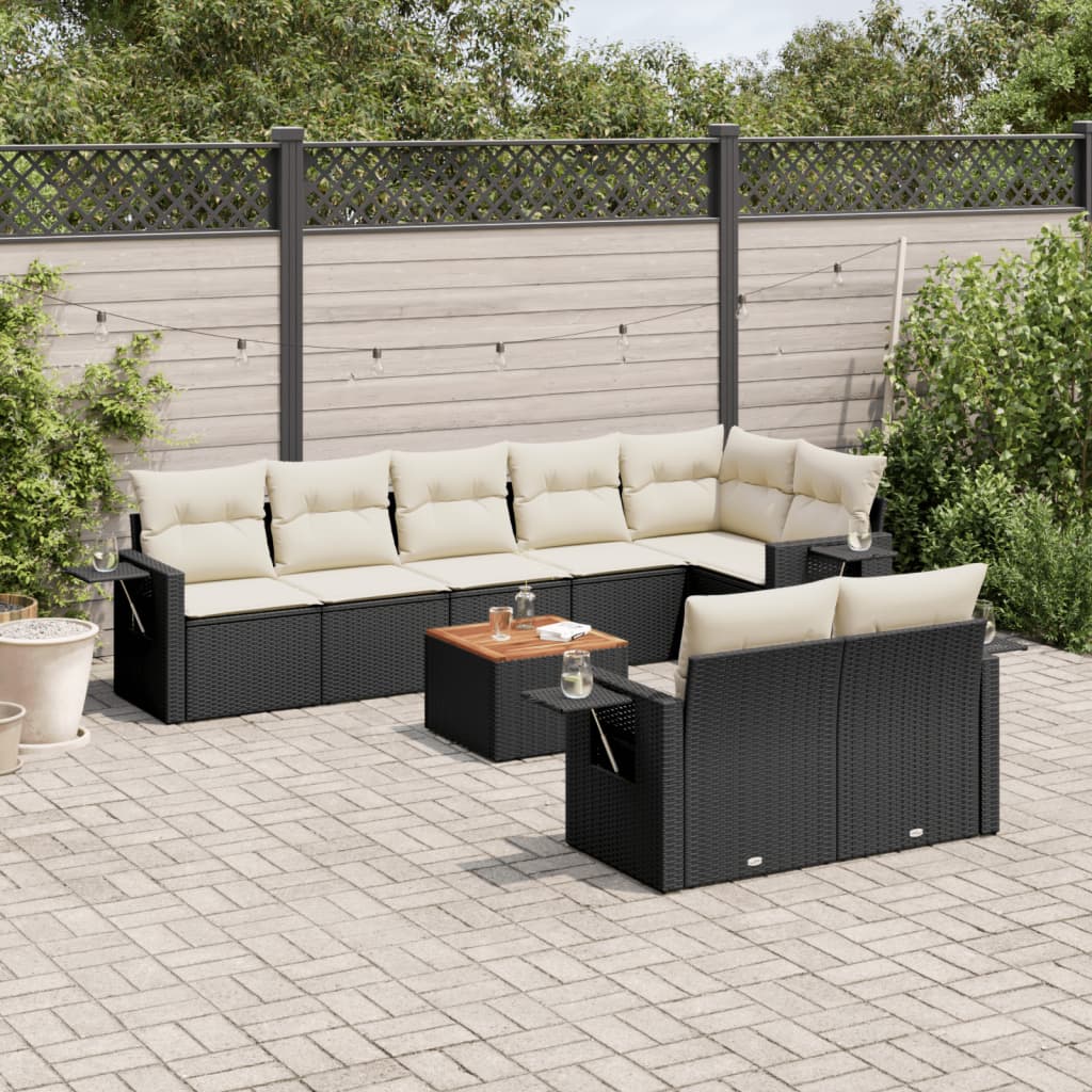 vidaXL Set mobilier de grădină cu perne, 9 piese, negru, poliratan vidaXL Set mobilier de grădină cu perne, 9 piese, negru, poliratan