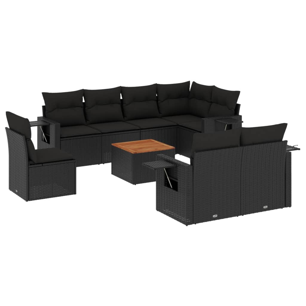 vidaXL Set mobilier de grădină cu perne, 9 piese, negru, poliratan vidaXL Set mobilier de grădină cu perne, 9 piese, negru, poliratan