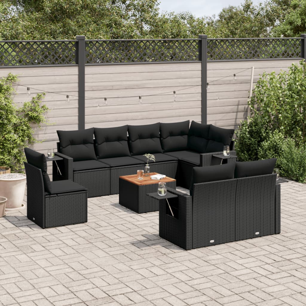 vidaXL Set mobilier de grădină cu perne, 9 piese, negru, poliratan vidaXL Set mobilier de grădină cu perne, 9 piese, negru, poliratan