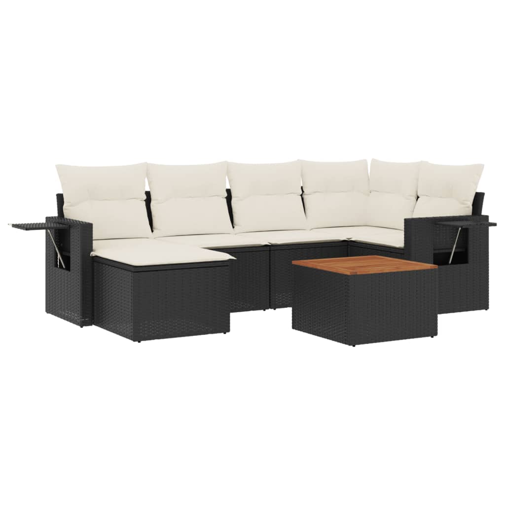 vidaXL Set canapele de grădină cu perne, 7 piese, negru, poliratan