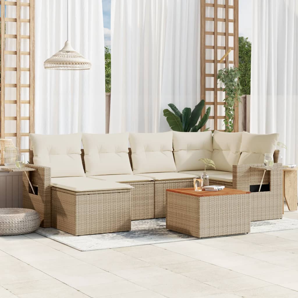 vidaXL Set canapele de grădină, 7 piese, cu perne, bej, poliratan vidaXL Set canapele de grădină, 7 piese, cu perne, bej, poliratan