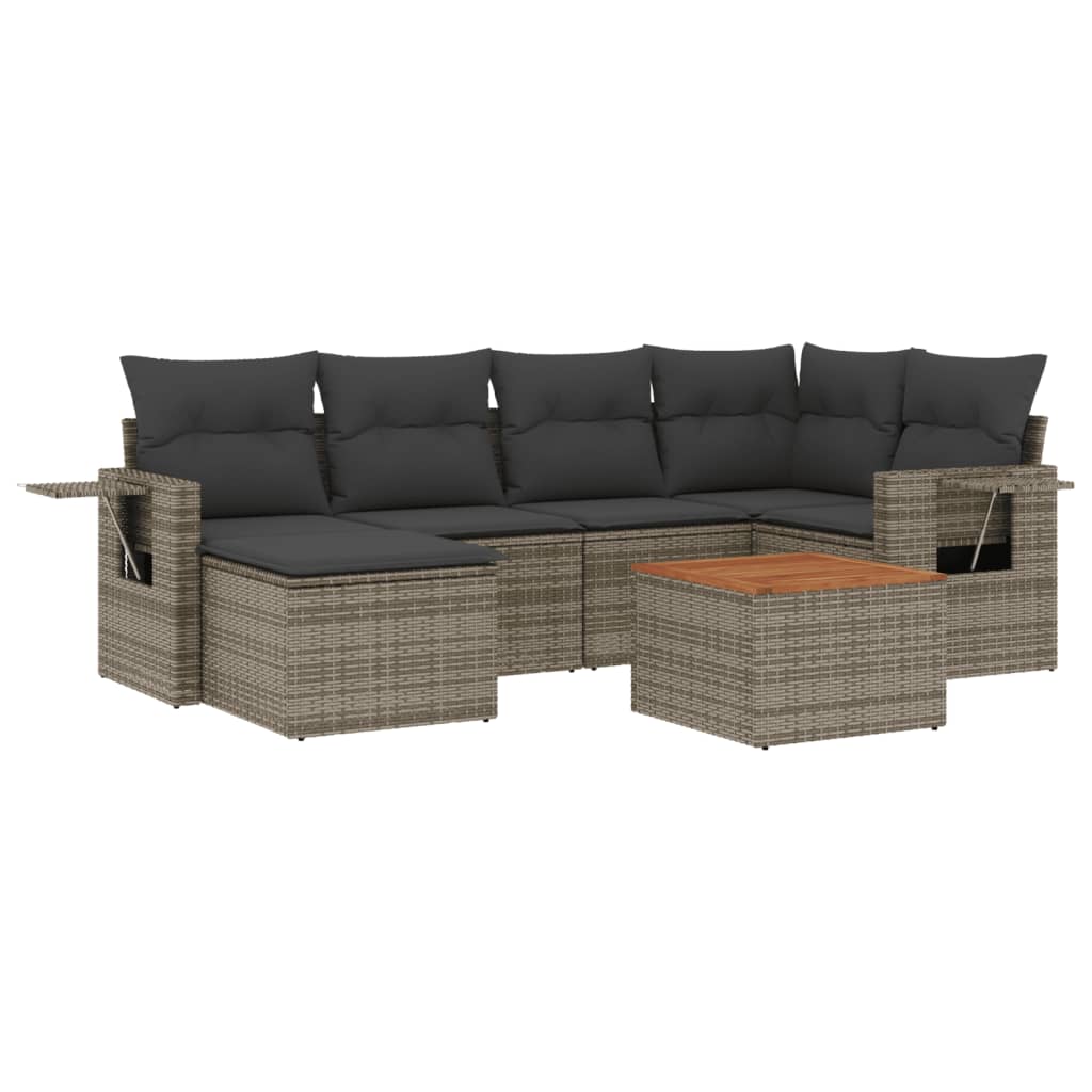 vidaXL Set canapele de grădină, 7 piese, cu perne, gri, poliratan vidaXL Set canapele de grădină, 7 piese, cu perne, gri, poliratan