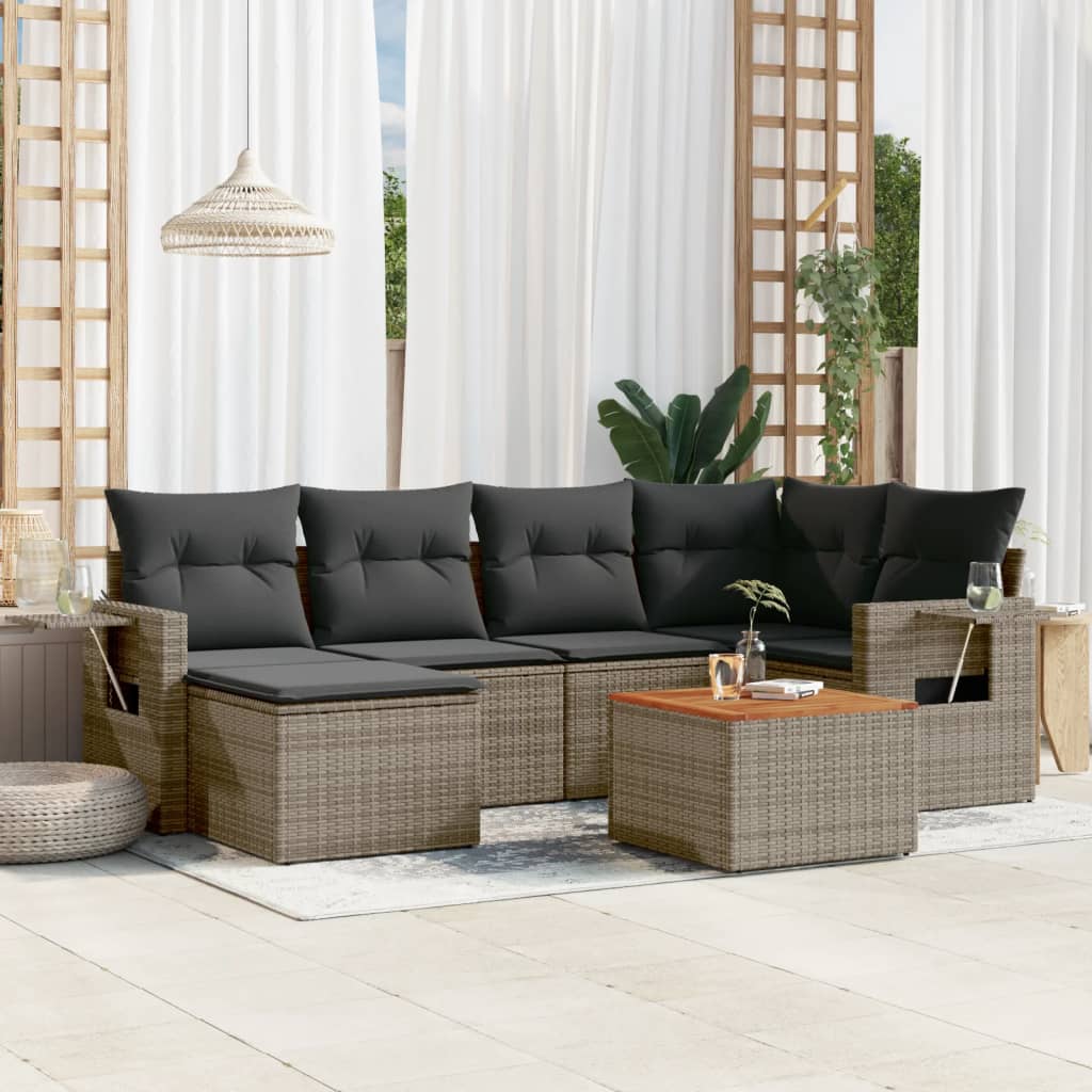 vidaXL Set canapele de grădină, 7 piese, cu perne, gri, poliratan vidaXL Set canapele de grădină, 7 piese, cu perne, gri, poliratan