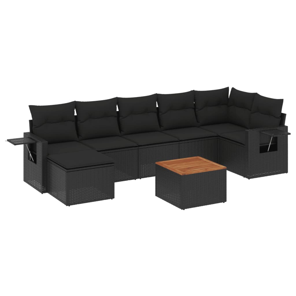 vidaXL Set mobilier de grădină cu perne, 8 piese, negru, poliratan vidaXL Set mobilier de grădină cu perne, 8 piese, negru, poliratan