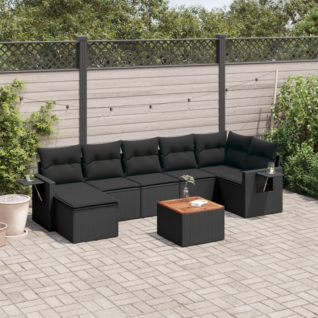 vidaXL Set mobilier de grădină cu perne, 8 piese, negru, poliratan vidaXL Set mobilier de grădină cu perne, 8 piese, negru, poliratan