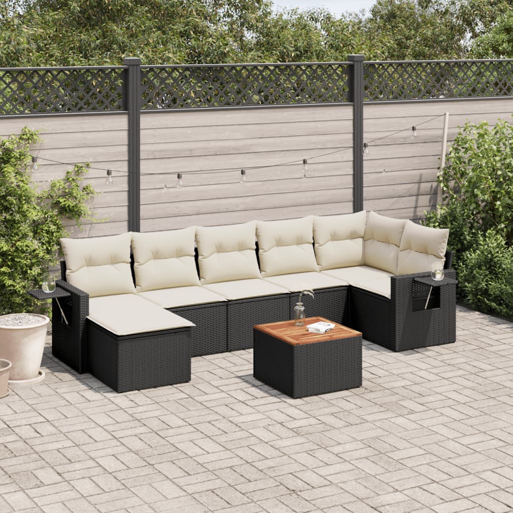 vidaXL Set mobilier de grădină cu perne, 8 piese, negru, poliratan vidaXL Set mobilier de grădină cu perne, 8 piese, negru, poliratan