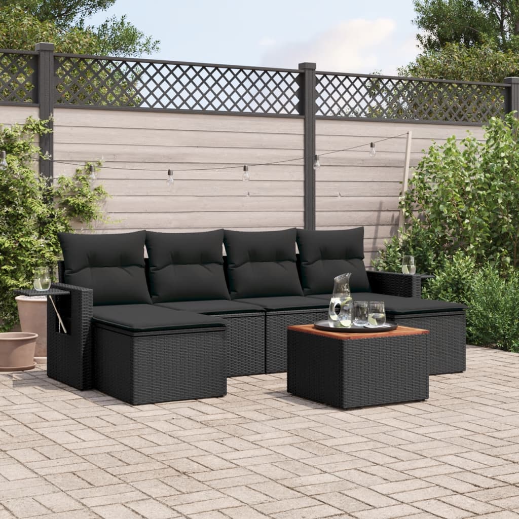 vidaXL Set canapele de grădină cu perne, 7 piese, negru, poliratan