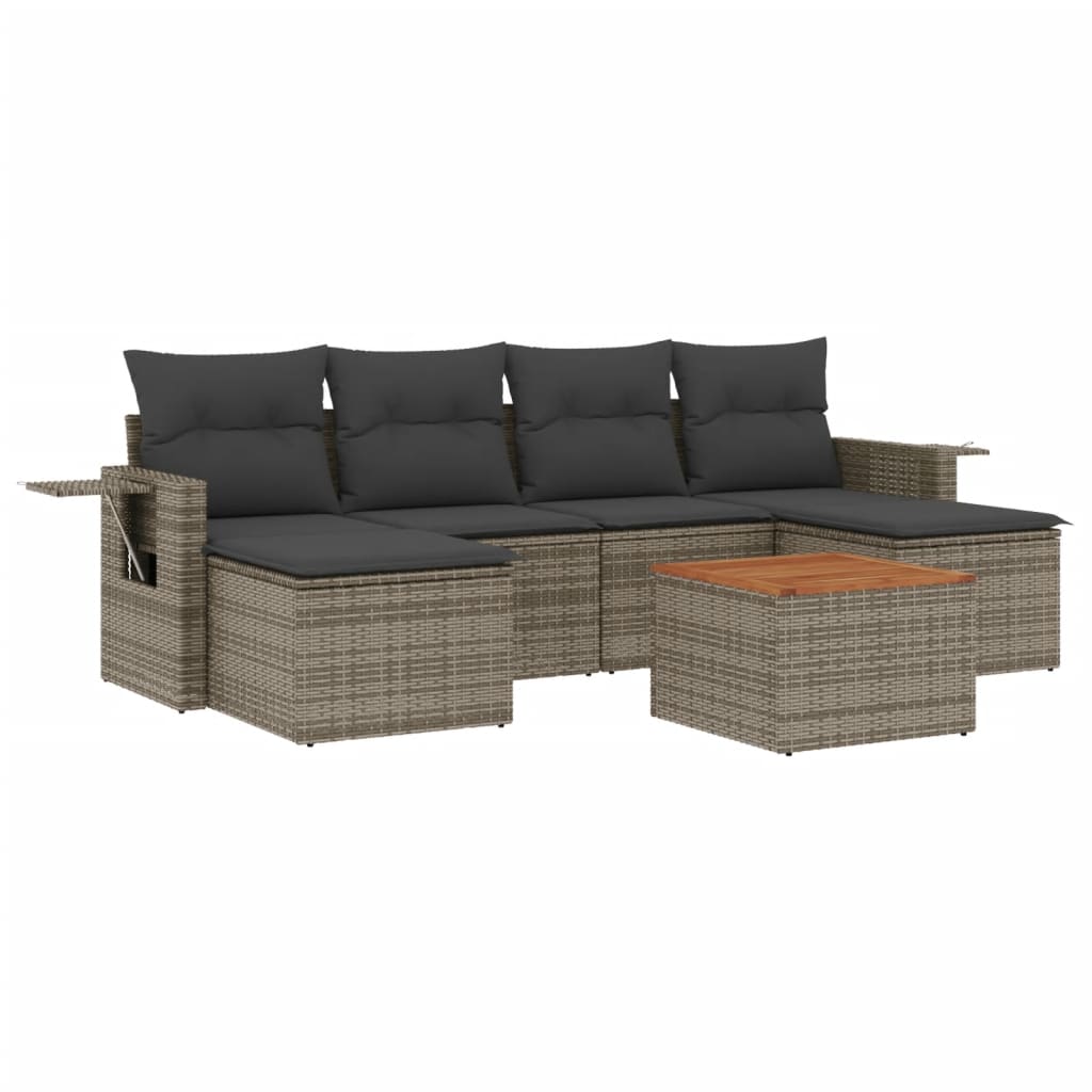 vidaXL Set canapele de grădină, 7 piese, cu perne, gri, poliratan vidaXL Set canapele de grădină, 7 piese, cu perne, gri, poliratan