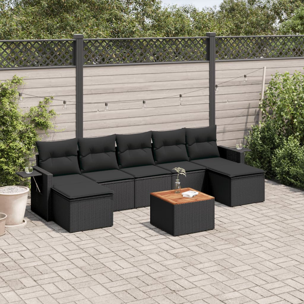 vidaXL Set mobilier de grădină cu perne, 8 piese, negru, poliratan vidaXL Set mobilier de grădină cu perne, 8 piese, negru, poliratan
