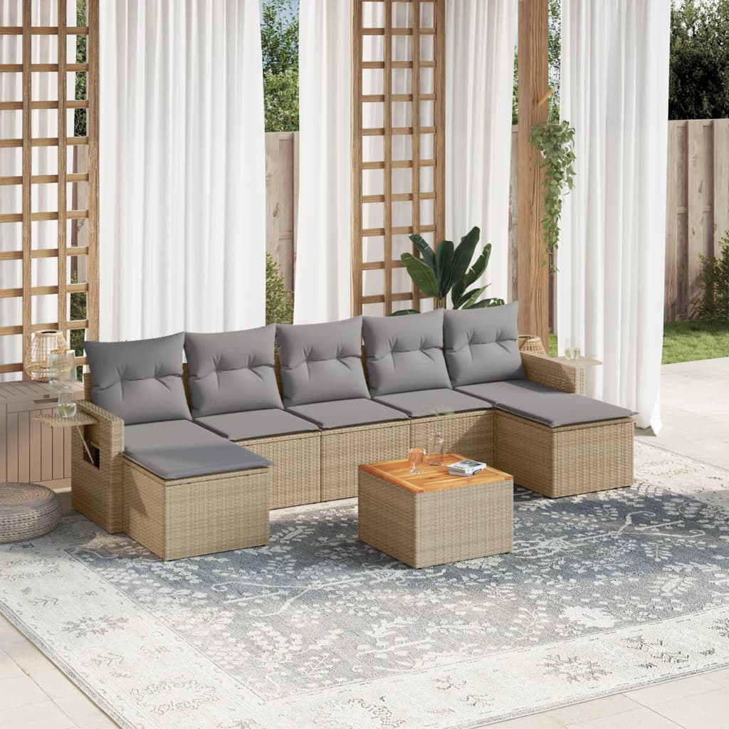 vidaXL Set canapele de grădină, 8 piese, cu perne, bej, poliratan vidaXL Set canapele de grădină, 8 piese, cu perne, bej, poliratan