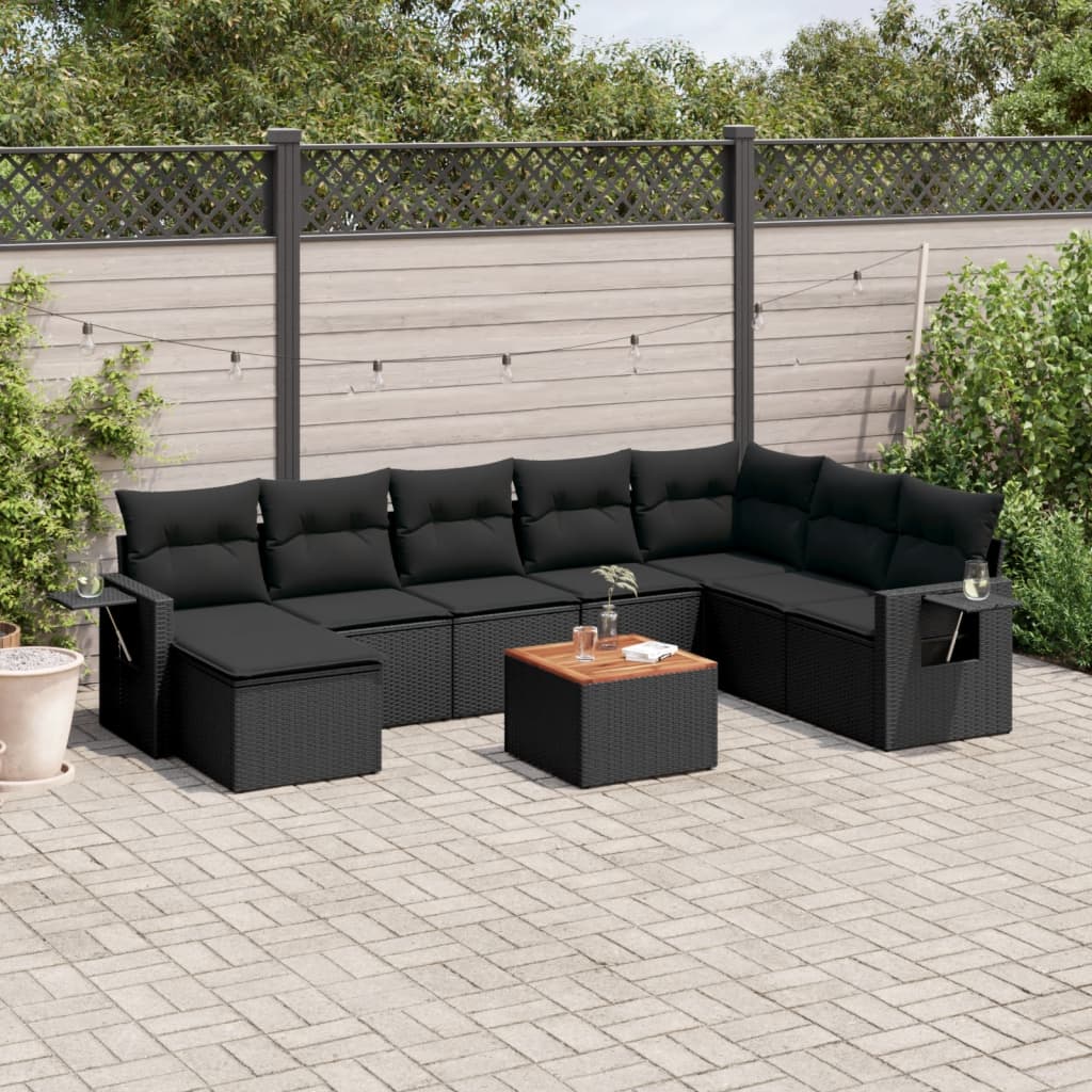 vidaXL Set mobilier de grădină cu perne, 9 piese, negru, poliratan vidaXL Set mobilier de grădină cu perne, 9 piese, negru, poliratan