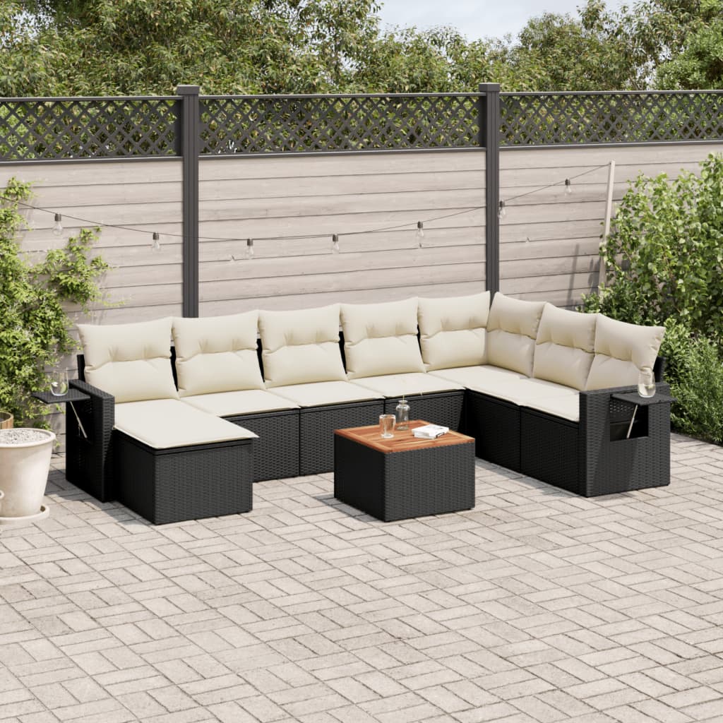 vidaXL Set mobilier de grădină cu perne, 9 piese, negru, poliratan vidaXL Set mobilier de grădină cu perne, 9 piese, negru, poliratan