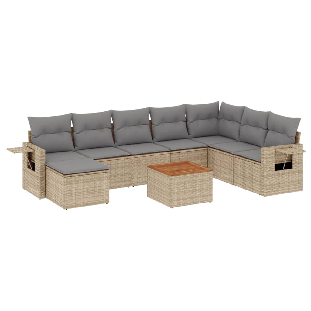 vidaXL Set canapele de grădină, 9 piese, cu perne, bej, poliratan vidaXL Set canapele de grădină, 9 piese, cu perne, bej, poliratan