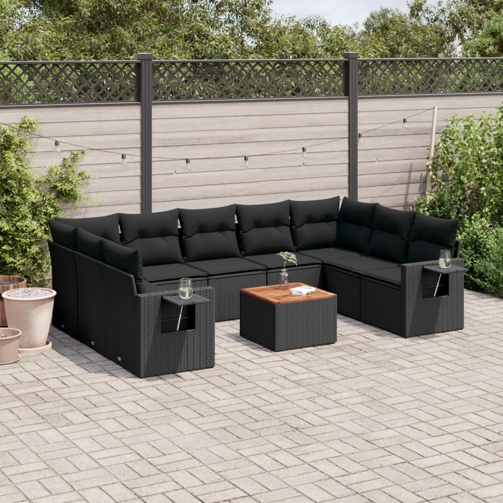 vidaXL Set canapele de grădină cu perne, 10 piese, negru, poliratan vidaXL Set canapele de grădină cu perne, 10 piese, negru, poliratan