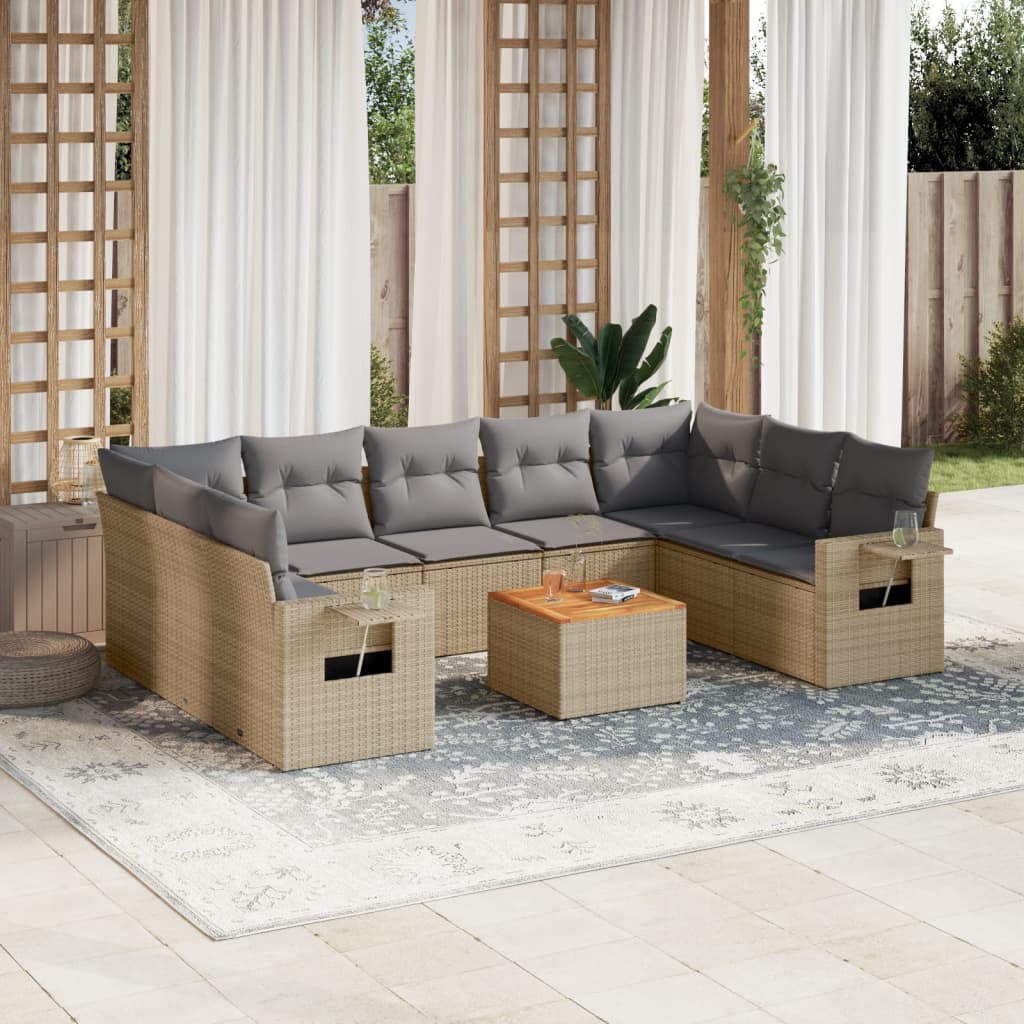 vidaXL Set canapele de grădină cu perne, 10 piese, bej, poliratan vidaXL Set canapele de grădină cu perne, 10 piese, bej, poliratan