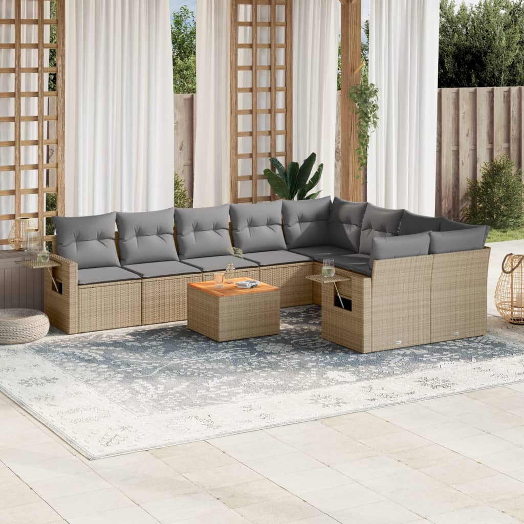 vidaXL Set canapele de grădină cu perne, 10 piese, bej, poliratan vidaXL Set canapele de grădină cu perne, 10 piese, bej, poliratan