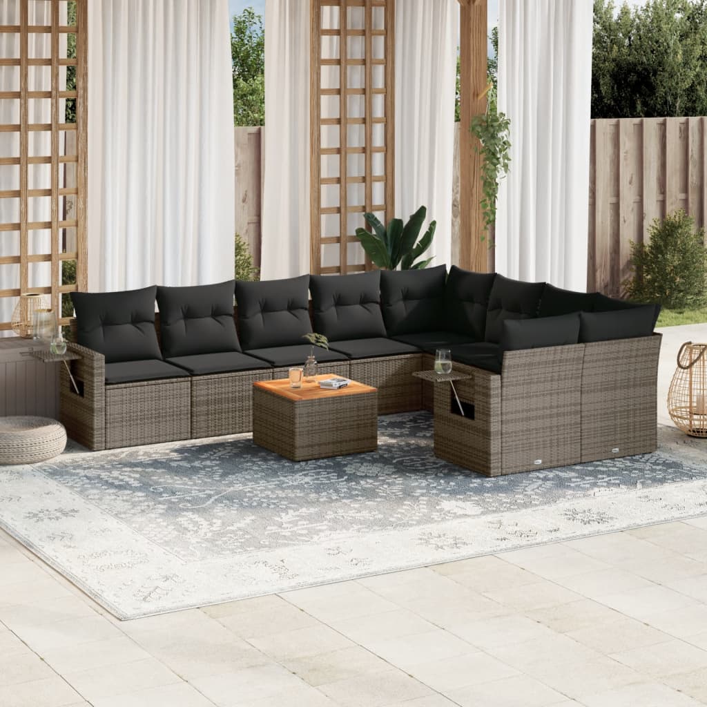 vidaXL Set mobilier de grădină cu perne, 10 piese, gri, poliratan vidaXL Set mobilier de grădină cu perne, 10 piese, gri, poliratan