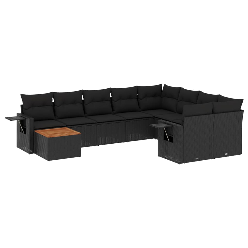 vidaXL Set canapele de grădină cu perne, 10 piese, negru, poliratan