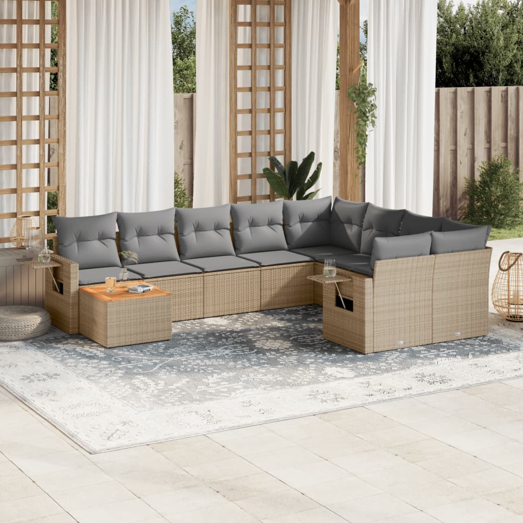vidaXL Set canapele de grădină cu perne, 10 piese, bej, poliratan vidaXL Set canapele de grădină cu perne, 10 piese, bej, poliratan
