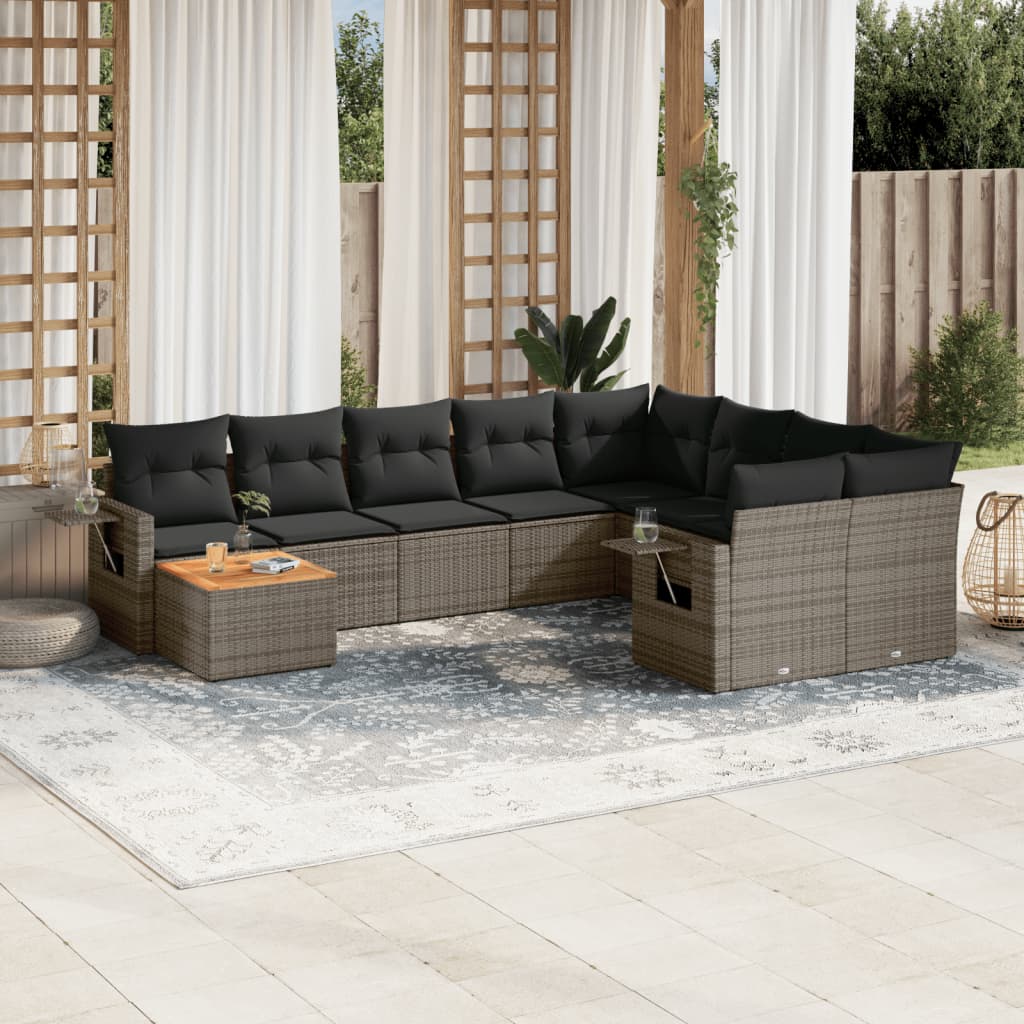 vidaXL Set mobilier de grădină cu perne, 10 piese, gri, poliratan vidaXL Set mobilier de grădină cu perne, 10 piese, gri, poliratan