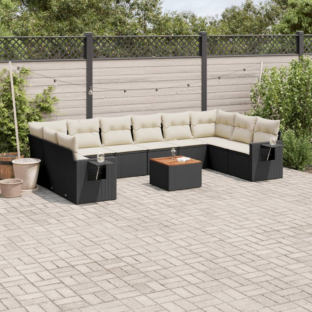 vidaXL Set canapele de grădină cu perne, 11 piese, negru, poliratan vidaXL Set canapele de grădină cu perne, 11 piese, negru, poliratan