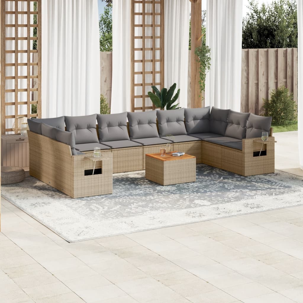 vidaXL Set canapele de grădină cu perne, 11 piese, bej, poliratan vidaXL Set canapele de grădină cu perne, 11 piese, bej, poliratan