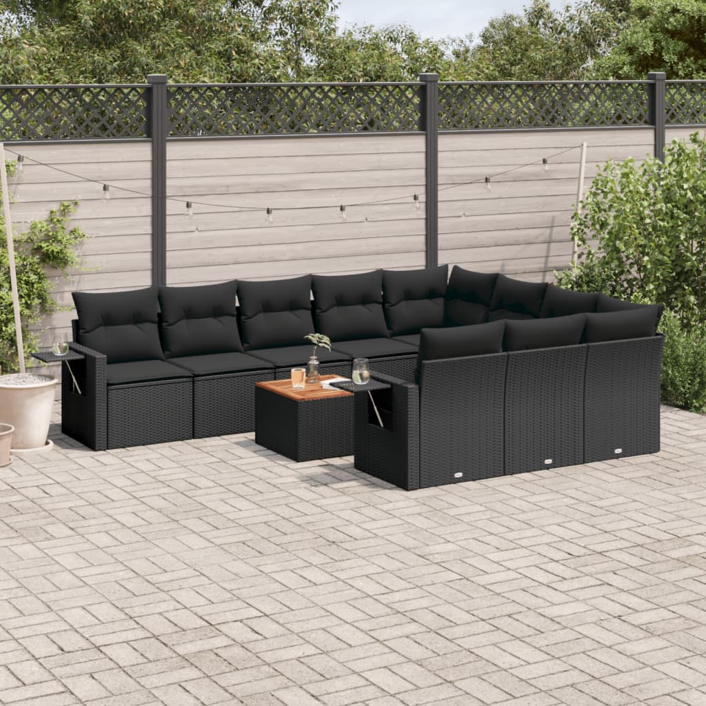 vidaXL Set canapele de grădină cu perne, 11 piese, negru, poliratan vidaXL Set canapele de grădină cu perne, 11 piese, negru, poliratan