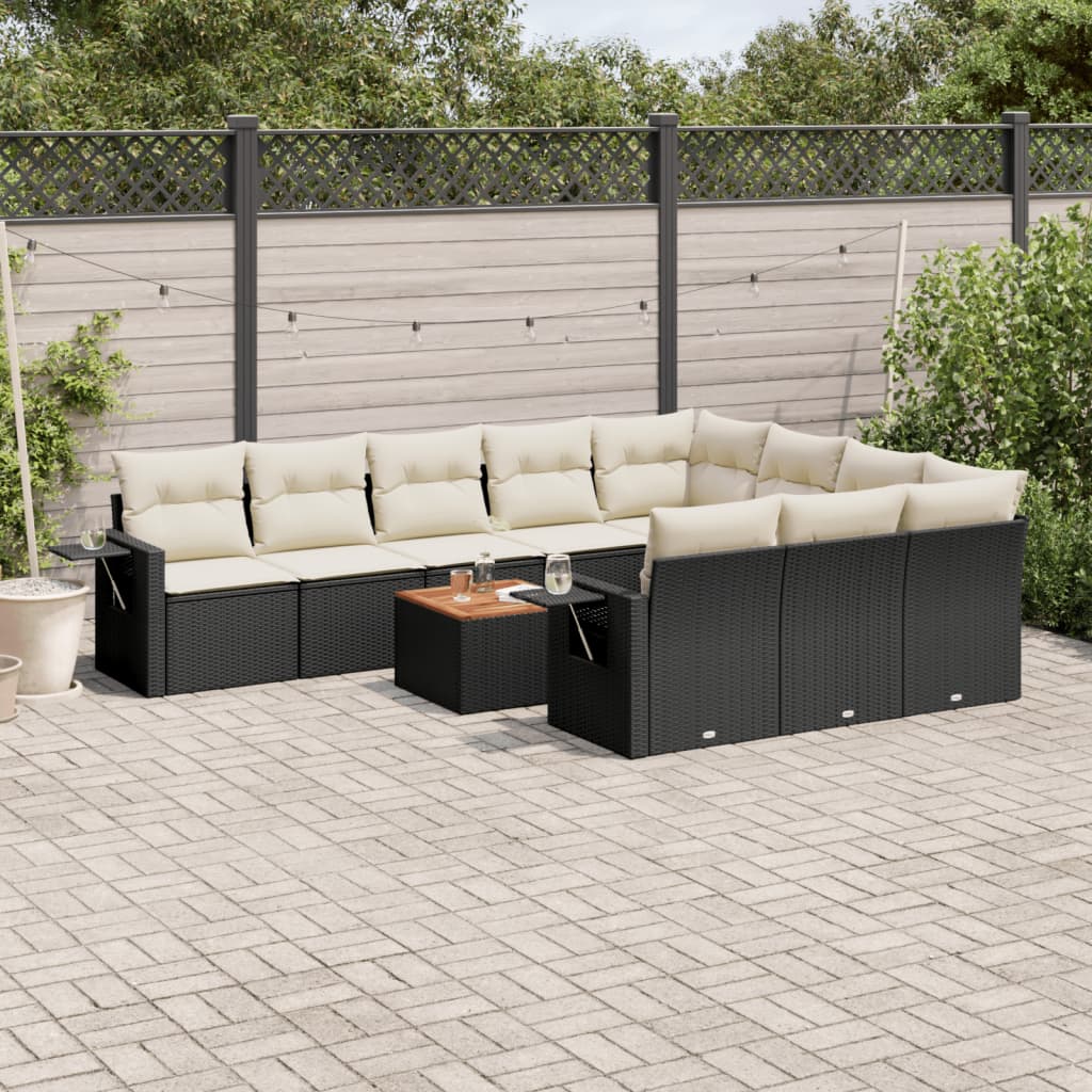 vidaXL Set canapele de grădină cu perne, 11 piese, negru, poliratan vidaXL Set canapele de grădină cu perne, 11 piese, negru, poliratan