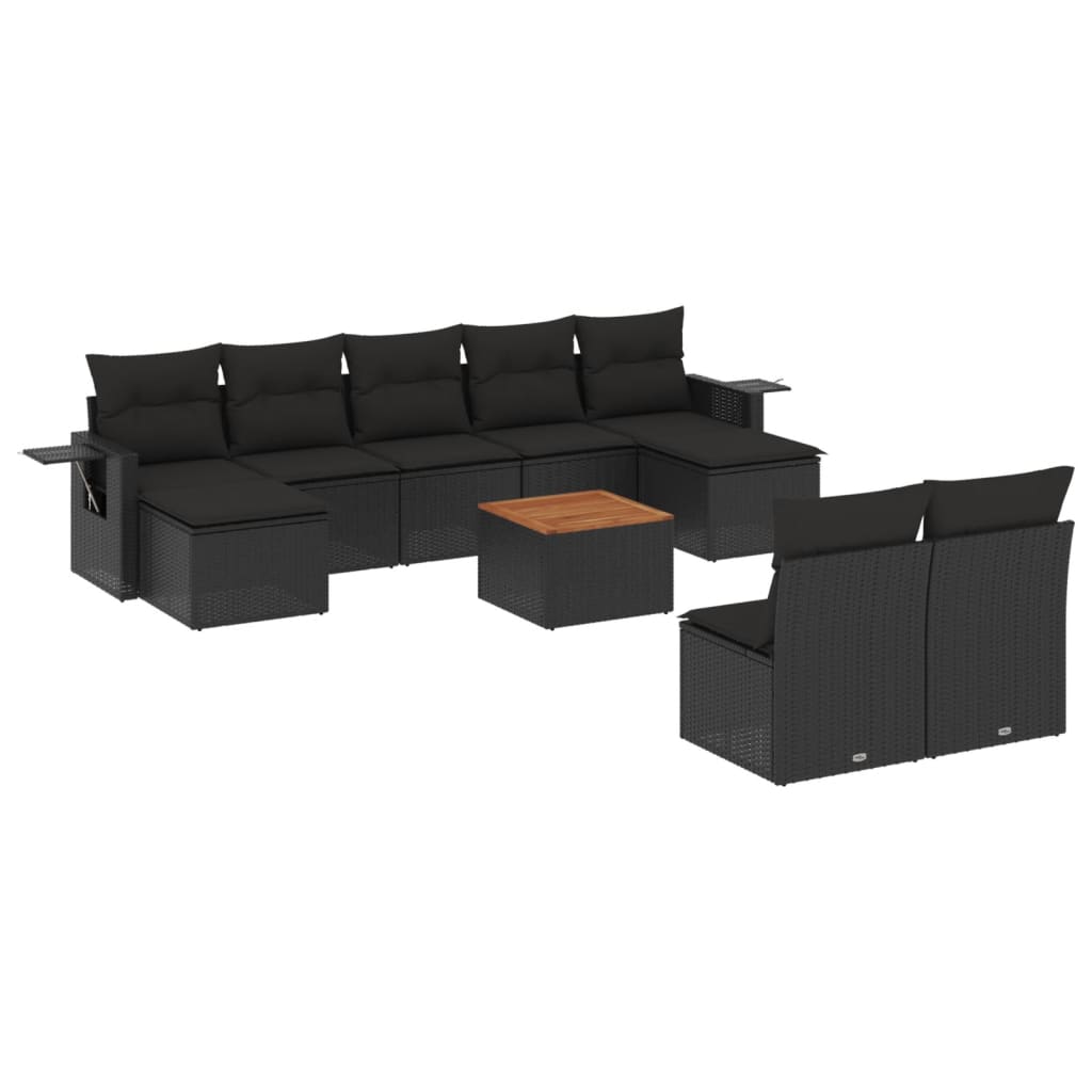 vidaXL Set canapele de grădină cu perne, 10 piese, negru, poliratan vidaXL Set canapele de grădină cu perne, 10 piese, negru, poliratan