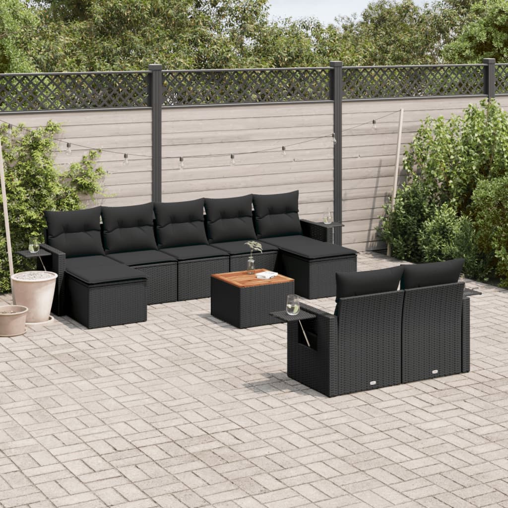vidaXL Set canapele de grădină cu perne, 10 piese, negru, poliratan vidaXL Set canapele de grădină cu perne, 10 piese, negru, poliratan
