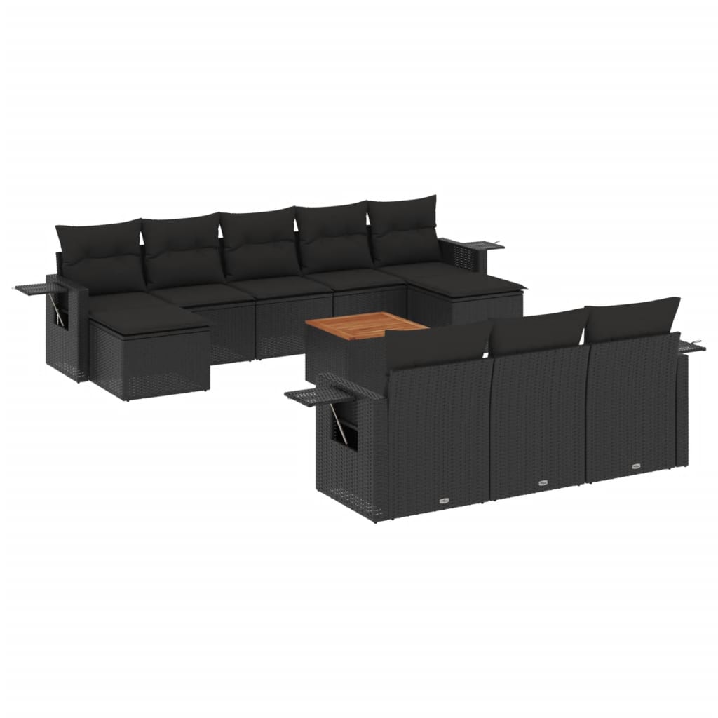 vidaXL Set canapele de grădină cu perne, 11 piese, negru, poliratan vidaXL Set canapele de grădină cu perne, 11 piese, negru, poliratan