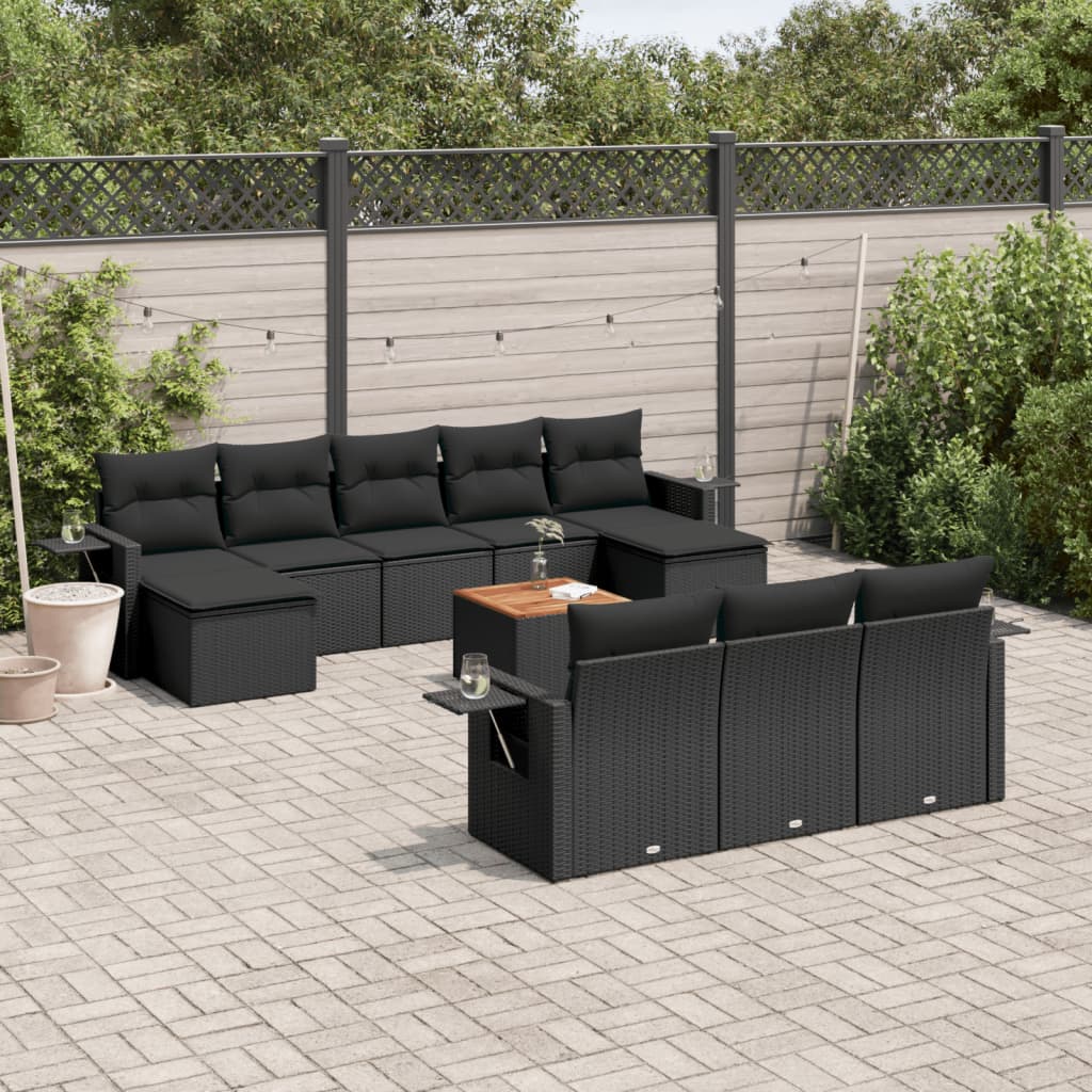 vidaXL Set canapele de grădină cu perne, 11 piese, negru, poliratan vidaXL Set canapele de grădină cu perne, 11 piese, negru, poliratan