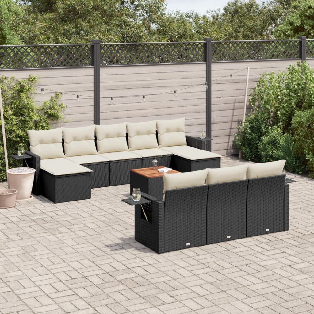 vidaXL Set canapele de grădină cu perne, 11 piese, negru, poliratan vidaXL Set canapele de grădină cu perne, 11 piese, negru, poliratan