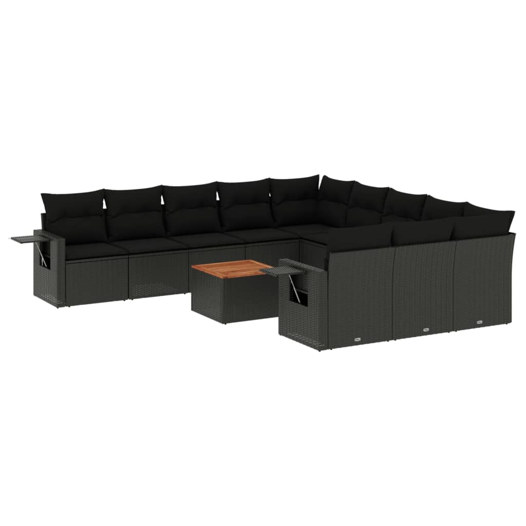 vidaXL Set canapele de grădină, 12 piese, cu perne, negru, poliratan vidaXL Set canapele de grădină, 12 piese, cu perne, negru, poliratan
