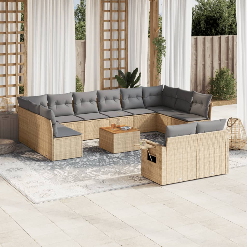 vidaXL Set canapele de grădină, 13 piese, cu perne, bej, poliratan vidaXL Set canapele de grădină, 13 piese, cu perne, bej, poliratan