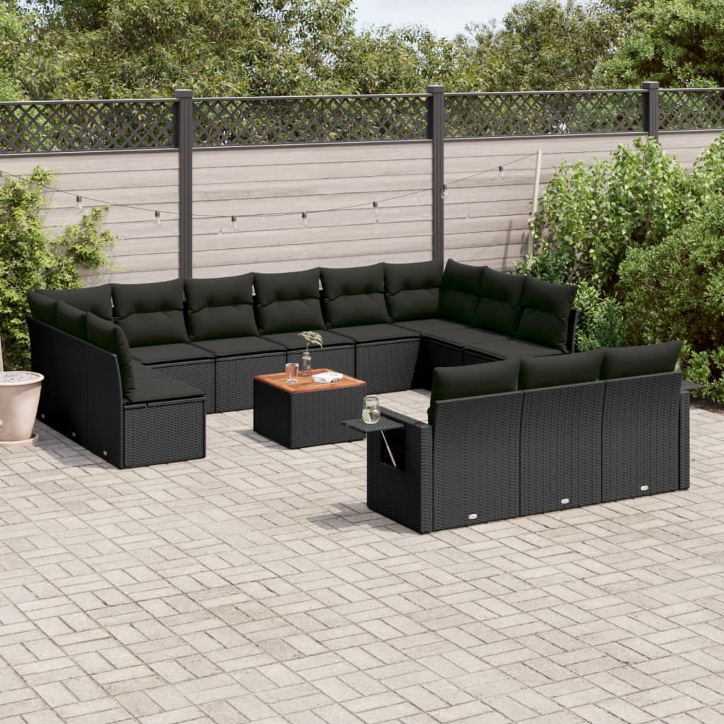 vidaXL Set mobilier de grădină cu perne, 14 piese, negru, poliratan vidaXL Set mobilier de grădină cu perne, 14 piese, negru, poliratan