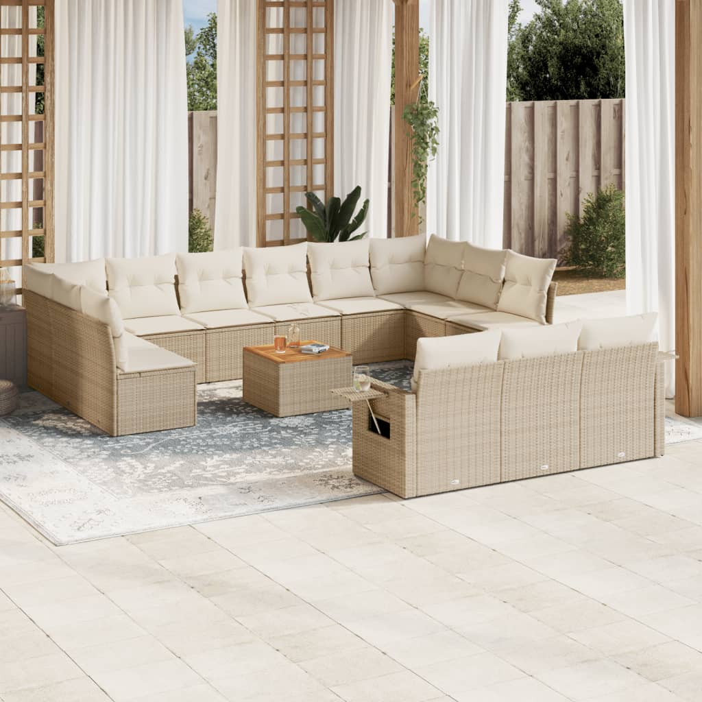 vidaXL Set canapele de grădină, 14 piese, cu perne, bej, poliratan vidaXL Set canapele de grădină, 14 piese, cu perne, bej, poliratan