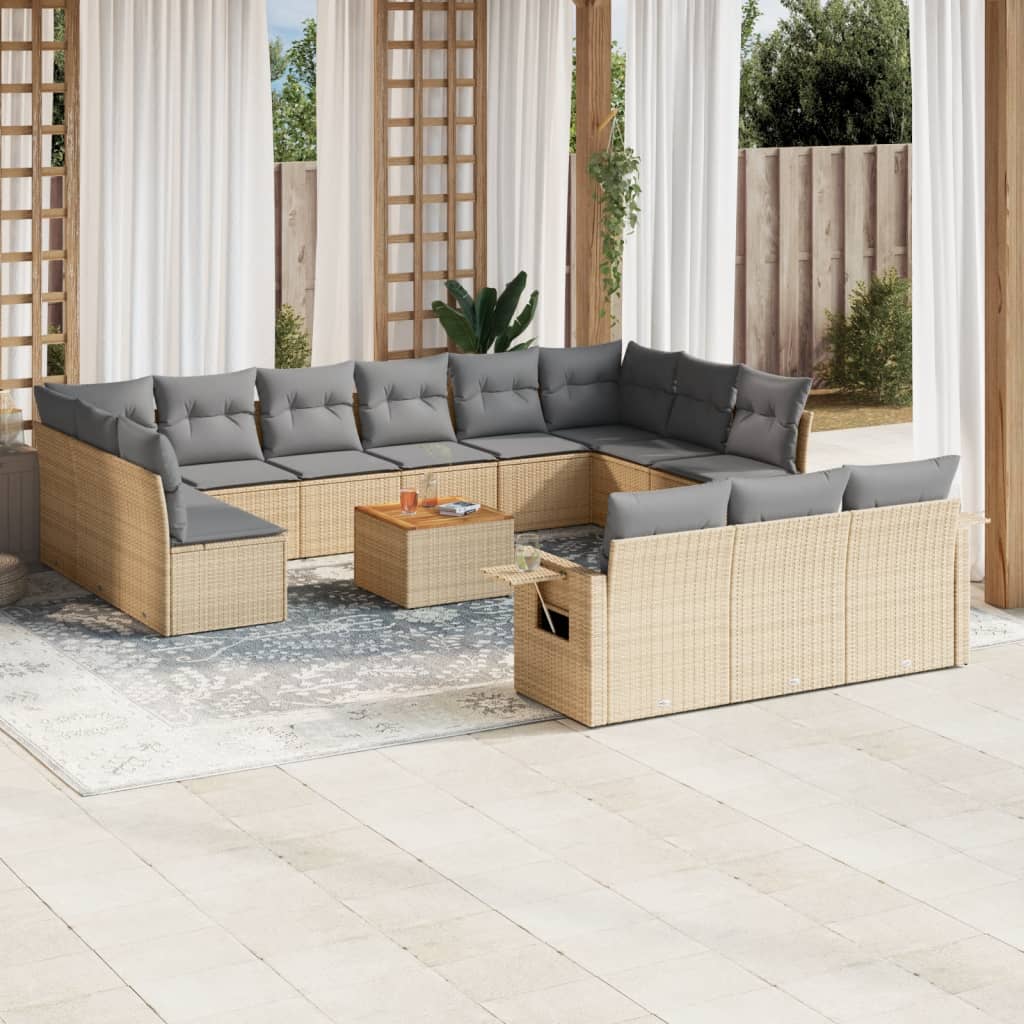 vidaXL Set canapele de grădină, 14 piese, cu perne, bej, poliratan vidaXL Set canapele de grădină, 14 piese, cu perne, bej, poliratan