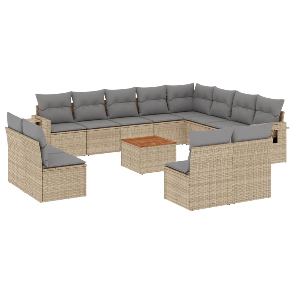 vidaXL Set canapele de grădină, 13 piese, cu perne, bej, poliratan vidaXL Set canapele de grădină, 13 piese, cu perne, bej, poliratan