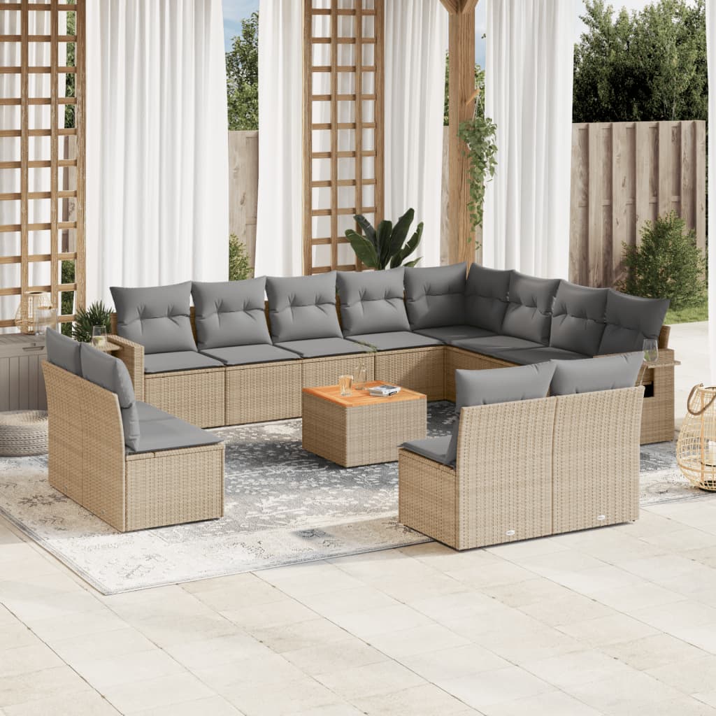 vidaXL Set canapele de grădină, 13 piese, cu perne, bej, poliratan vidaXL Set canapele de grădină, 13 piese, cu perne, bej, poliratan