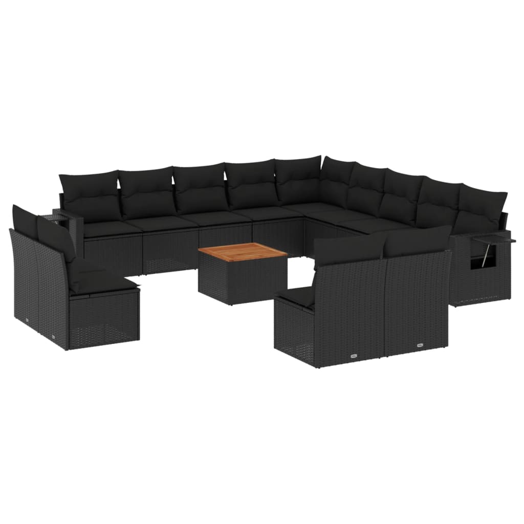 vidaXL Set mobilier de grădină cu perne, 14 piese, negru, poliratan vidaXL Set mobilier de grădină cu perne, 14 piese, negru, poliratan