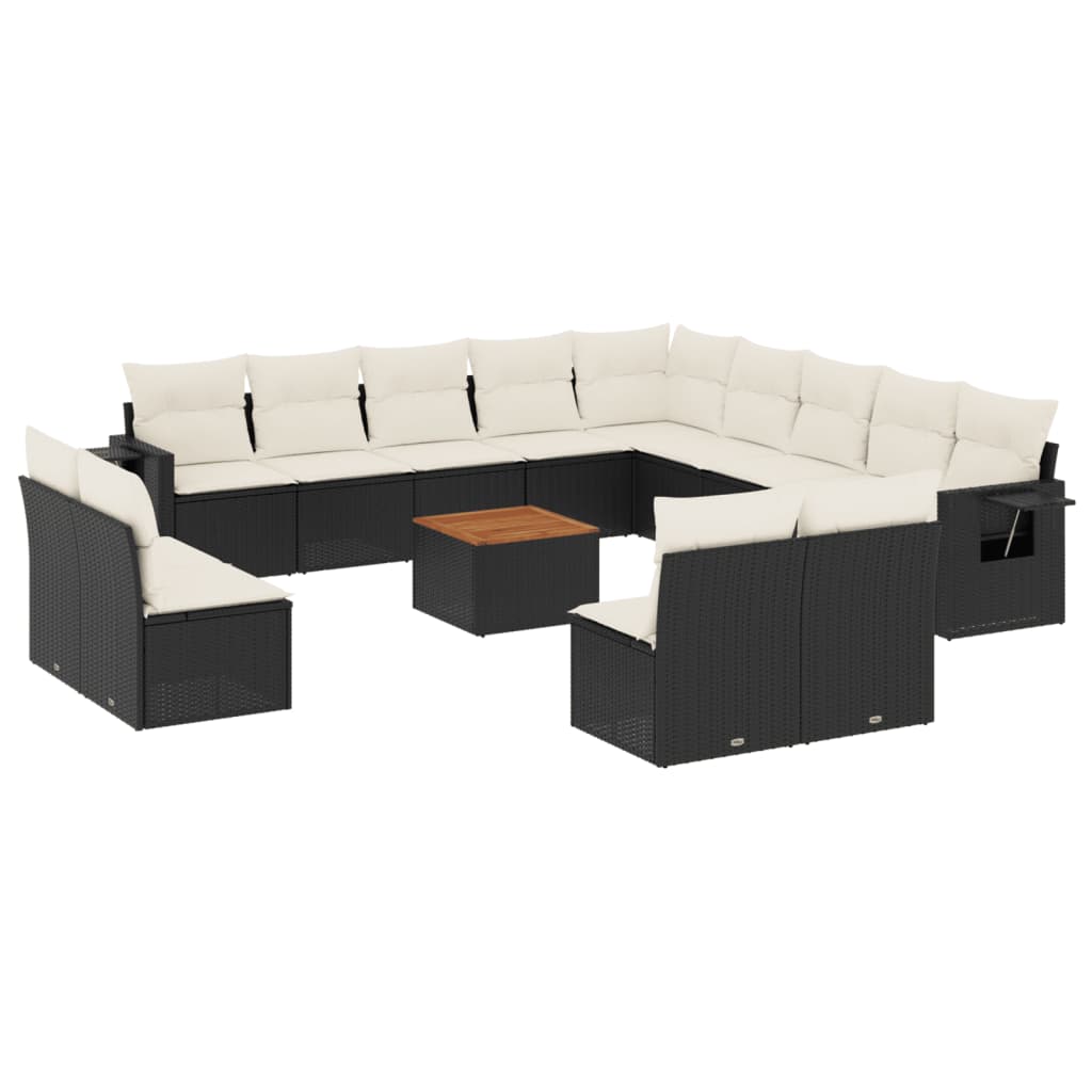vidaXL Set mobilier de grădină cu perne, 14 piese, negru, poliratan vidaXL Set mobilier de grădină cu perne, 14 piese, negru, poliratan