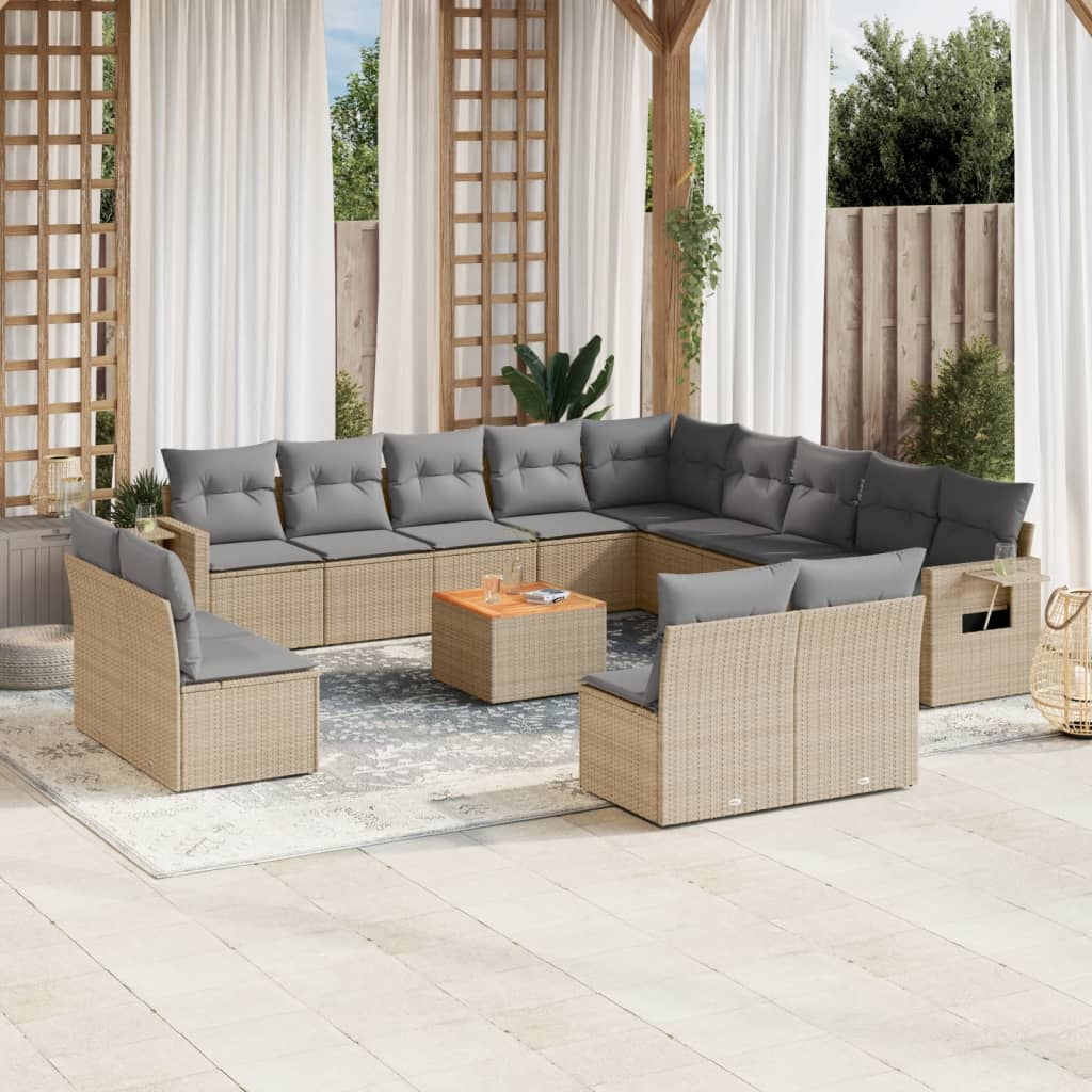 vidaXL Set canapele de grădină, 14 piese, cu perne, bej, poliratan vidaXL Set canapele de grădină, 14 piese, cu perne, bej, poliratan