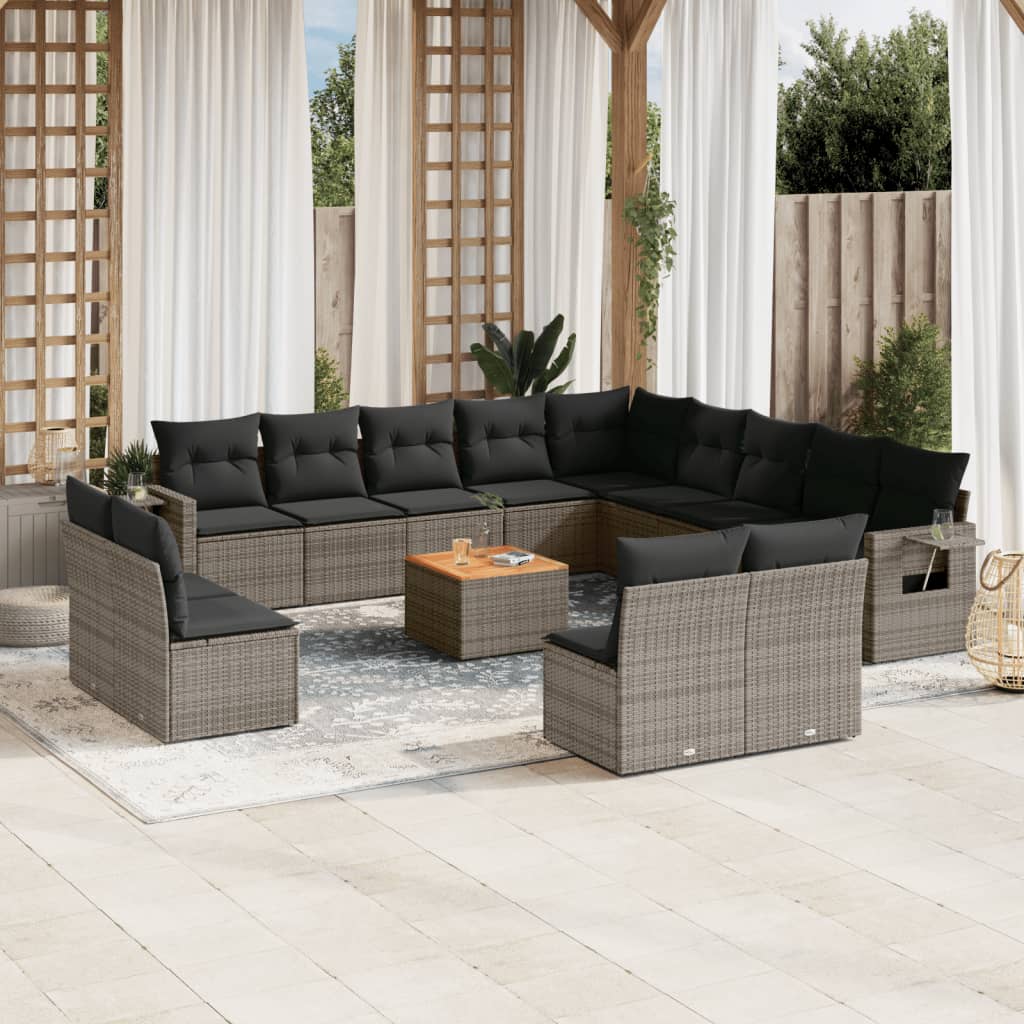 vidaXL Set mobilier de grădină cu perne, 14 piese, gri, poliratan vidaXL Set mobilier de grădină cu perne, 14 piese, gri, poliratan