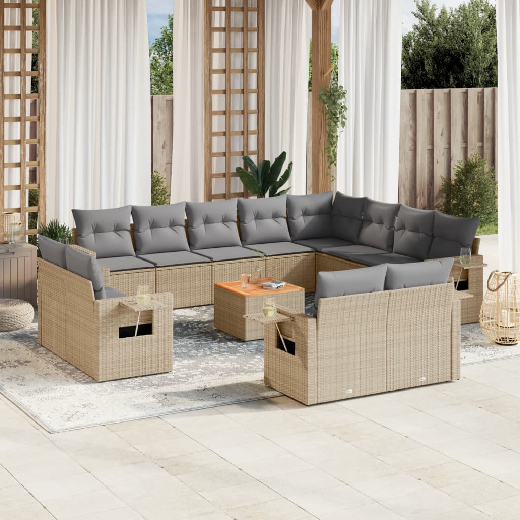 vidaXL Set canapele de grădină, 13 piese, cu perne, bej, poliratan vidaXL Set canapele de grădină, 13 piese, cu perne, bej, poliratan