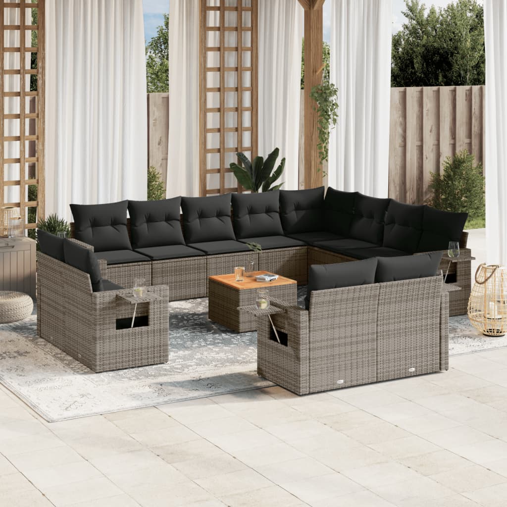 vidaXL Set mobilier de grădină cu perne, 13 piese, gri, poliratan vidaXL Set mobilier de grădină cu perne, 13 piese, gri, poliratan