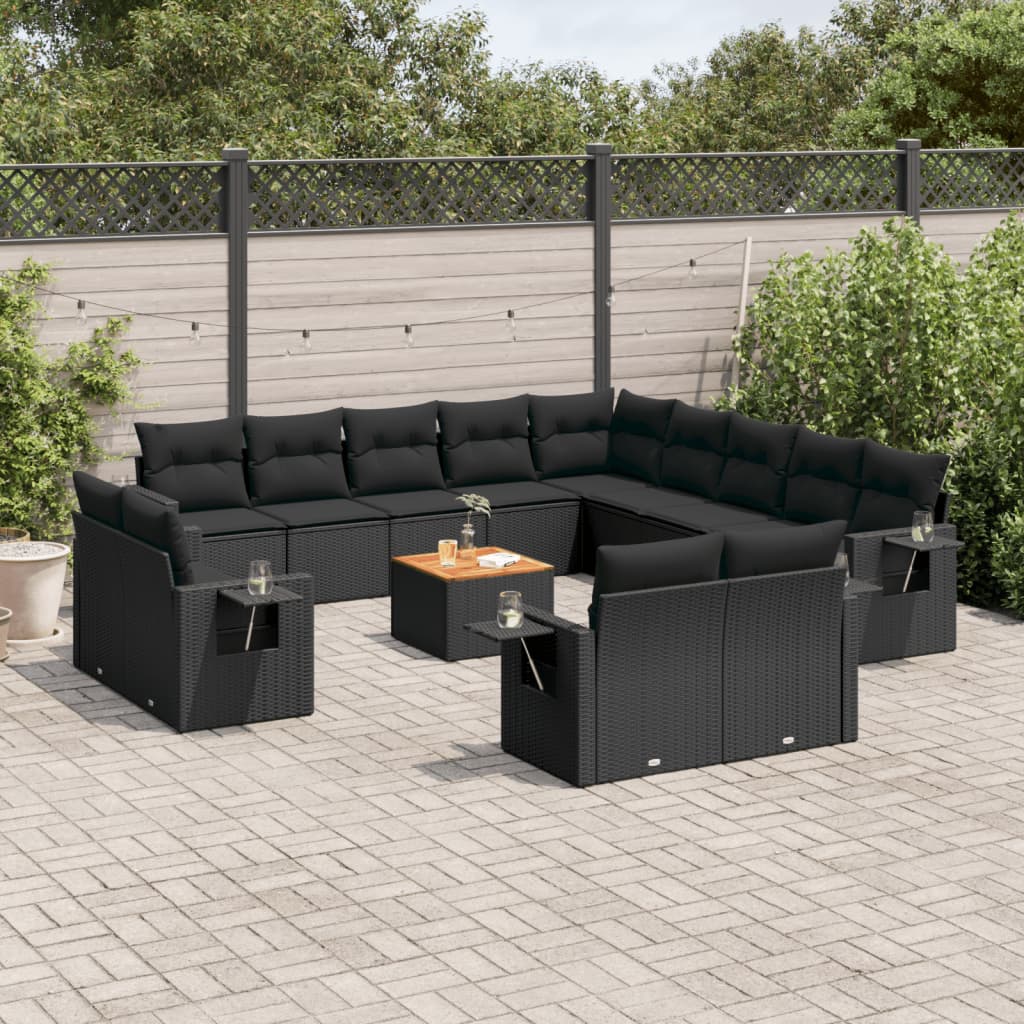 vidaXL Set mobilier de grădină cu perne, 14 piese, negru, poliratan vidaXL Set mobilier de grădină cu perne, 14 piese, negru, poliratan