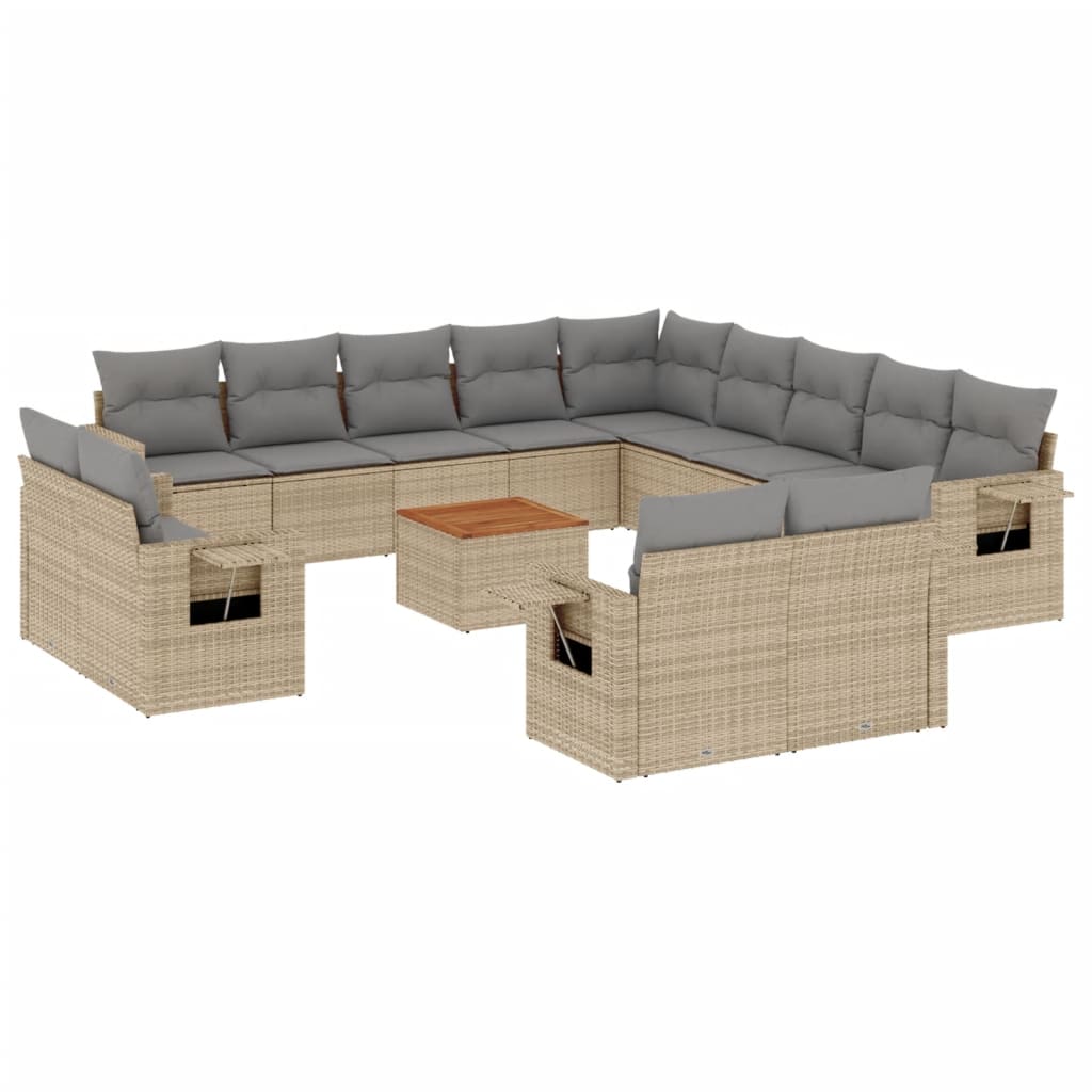 vidaXL Set canapele de grădină, 14 piese, cu perne, bej, poliratan vidaXL Set canapele de grădină, 14 piese, cu perne, bej, poliratan